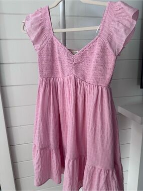 Anthropologie Pink Smocked Ruffle Dress